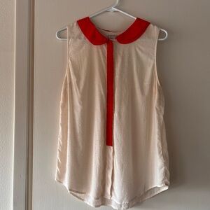 Anthropologie White Sleeveless Blouse with Red Peterpan Collar